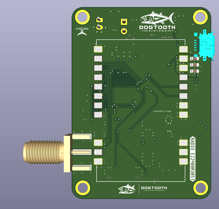 Custom avionics GPS/radio PCB — board underside view